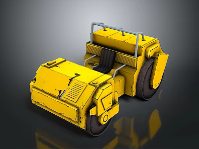 Yellow Road Roller With Metal Frame Black Seat And Large Wheels 3d model