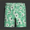 Stylish Green Shorts With White Daisy Print For Casual Summer Outfit