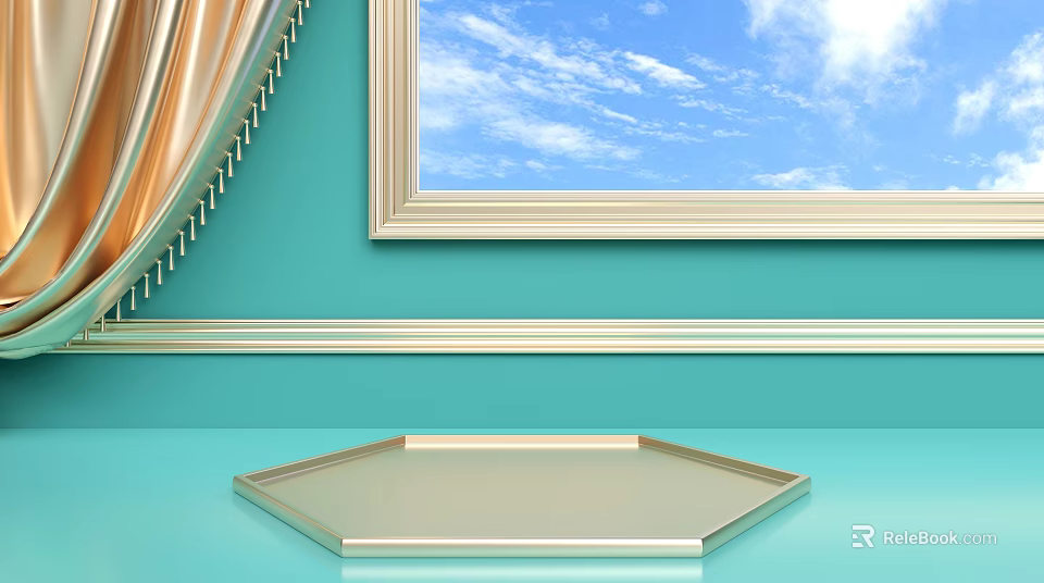 Commercial Hexagonal Tray Equipment With Blue Wall Golden Frame And Window 3d model 