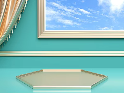 Commercial Hexagonal Tray Equipment With Blue Wall Golden Frame And Window 3d model