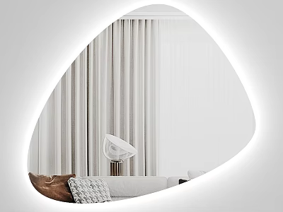 Modern Irregular Mirror Reflecting White Curtains Sofa Pillows And Lamp 3d model