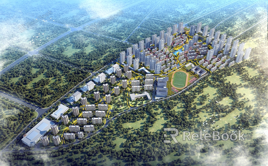 Aerial view of urban planning residential area model