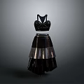 Elegant Black Evening Dress With Fitted Bodice And Layered Tulle Skirt