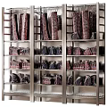 Butcher Shop Display Shelves With Hanging And Organized Various Fresh Meat Cuts