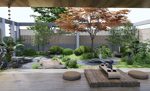 Japanese-style courtyard landscape 3d model