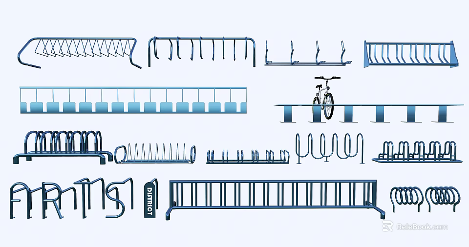 Different Types Of Bicycle Parking Racks With Various Designs And Structures 3d model 