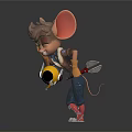 Anthropomorphic Cartoon Mouse Mechanic With Big Ears Brown Hair And Tools