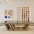 Modern Design Table Tennis Table With Paddles Balls And Indoor Wall Decor
