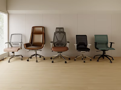 Modern Office Chairs With Various Designs And Colors In Interior Setting 3d model