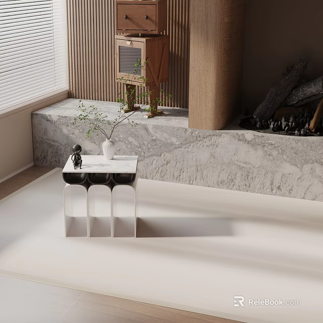 Minimalist Living Room Side Table With White Marble Top And Black Frame 3d model 
