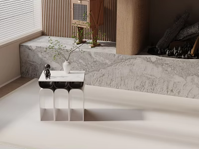 Minimalist Living Room Side Table With White Marble Top And Black Frame 3d model