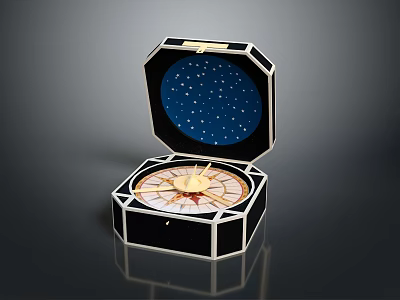 Decorative Ornament Set With Octagonal Box Starry Sky Lining And Golden Compass 3d model