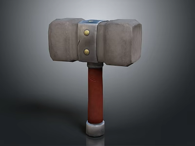 Heavy Duty Hardware Tool Hammer With Square Head Golden Rivets And Brown Handle 3d model