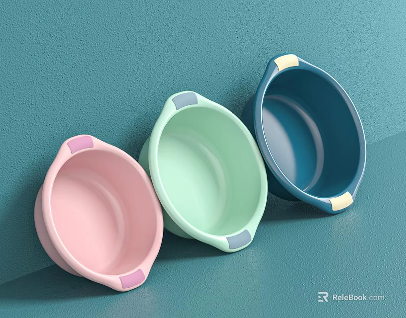 Colorful Modern Hand Wash Basins in Pink Light Green and Blue for Home Bathroom Use 3d model 