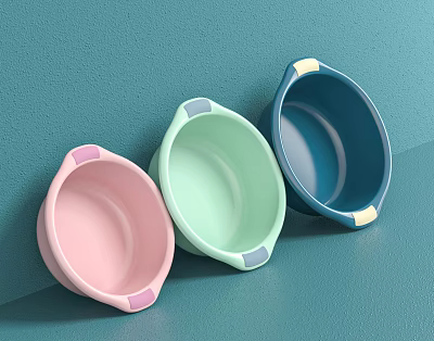 Colorful Modern Hand Wash Basins in Pink Light Green and Blue for Home Bathroom Use 3d model