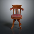 Classic Wooden Chair With Curved Arms Vertical Slat Back Red Tufted Seat And Three Legs