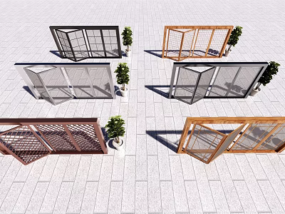 Various Design Folding Doors with Wooden Frames and Metal Grilles for Outdoor Areas 3d model