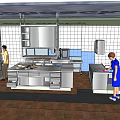 Commercial Kitchen Featuring Stainless Steel Workstations Tile Walls And Staff Working