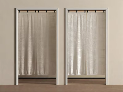 Light Colored Pleated Curtains Hanging In White Frames For Modern Interior 3d model
