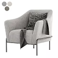 Gray Single Sofa With Metal Frame Geometric Pattern Pillow And Throw Blanket 3d model
