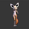 3D Anthropomorphic Fox Game Movie Character With Large Ears Orange Tail And Light Fur