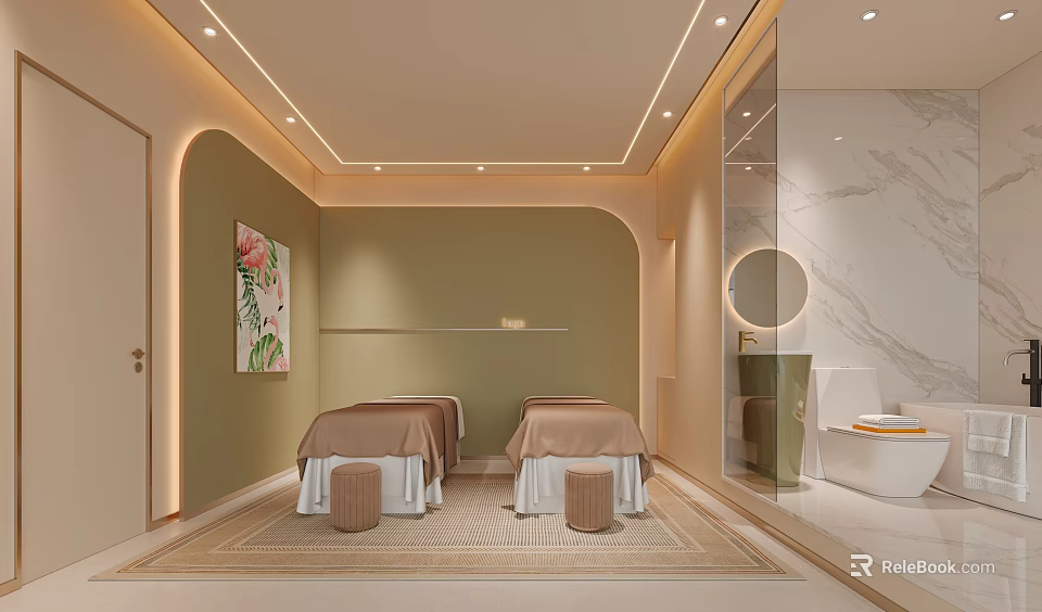 Elegant Warm Beauty Salon Treatment Room With Comfortable Spa Beds And Soft Ambient Lighting 3d model 