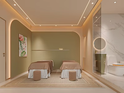 Elegant Warm Beauty Salon Treatment Room With Comfortable Spa Beds And Soft Ambient Lighting 3d model