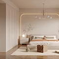 Modern Neutral Bedroom With Beige Walls Pendant Light And Soft Carpet