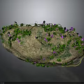Natural Stone Decorated With Green Vines And Purple Flowers