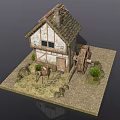 Old Watermill Cottage With Rustic Wooden Structure Stone Foundation And Waterwheel