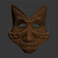 Handcrafted Terracotta Mask With Carved Facial Features And Decorative Patterns
