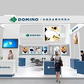 Domino Modern Trade Show Booth With White Blue Design Screen Product Images And People