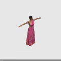 Traditional Indian Female Character In Pink Saree With Golden Patterns Extended Arms And Green Bangles