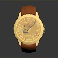 Orange Leather Strap Gold Case Wristwatch With White Dial And Metal Accents