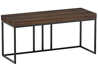 Modern Wooden Desk With Walnut Tabletop And Black Metal Frame Structure 3d model