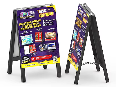 A Frame Advertising Sign With Promotional Content Product Images And QR Code 3d model