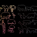 Colorful Animal Silhouette Decorative Hanging With Camel Elephant Giraffe Lion Palm Tree Black Background