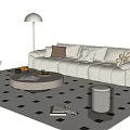 Modern Cream Style Sofa Coffee Table Combination Fabric Sofa Side Table Single Sofa Floor Lamp Acrylic Stool Carpet 3d model