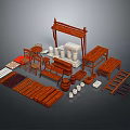 Traditional Chinese Wooden Furniture Components With Tables Chairs Shelves Ladders Barrels And Planks