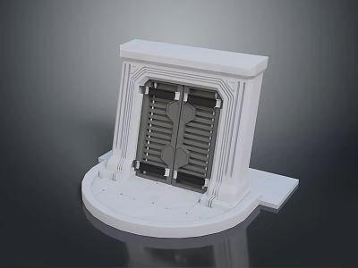White Architectural 3D Model With Grille Design And Circular Base Structure 3d model