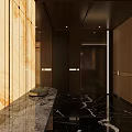 Elegant Hotel Lobby Interior With Black Marble Flooring Brass Reception Desk And Ornate Chandeliers