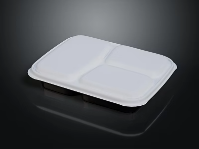 White Three Compartment Lunch Box With Lid Reusable For Daily Meal Storage 3d model