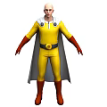 Man In Yellow Costume With Red Gloves Boots And Gray Cape Standing