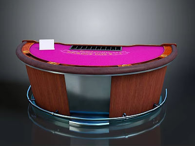Household Game Table With Curved Design Pink Tabletop Brown Edge Wooden Support And White Card 3d model