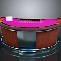 Household Game Table With Curved Design Pink Tabletop Brown Edge Wooden Support And White Card