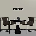 Poliform Modern Table And Chair Set With Round Black Conical Base Grey Chairs Metal Frame