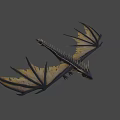 Black Mythical Dragon With Spiked Wings Flying In Mid Air