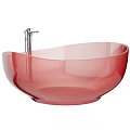 Modern Design Two Transparent Bowl Shaped Red And Blue Washbasins With Faucets