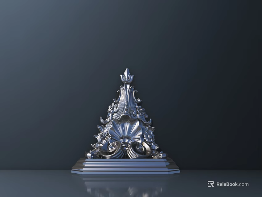 Silver Intricate Carved Ornament With Detailed Patterns And Decorative Base 3d model 