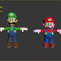 Two Cartoon Characters Mario And Luigi In Red Green Hats Blue Overalls White Gloves Standing